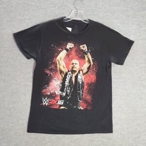 WWE Men T-Shirt Small Black Steve Austin 2K16 Graphic Tee Short Sleeve Crew Neck